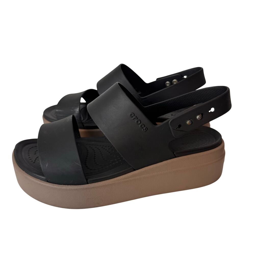Crocs Women's Brooklyn Low Wedge sandals Size 8 black double-strap Boho Comfort